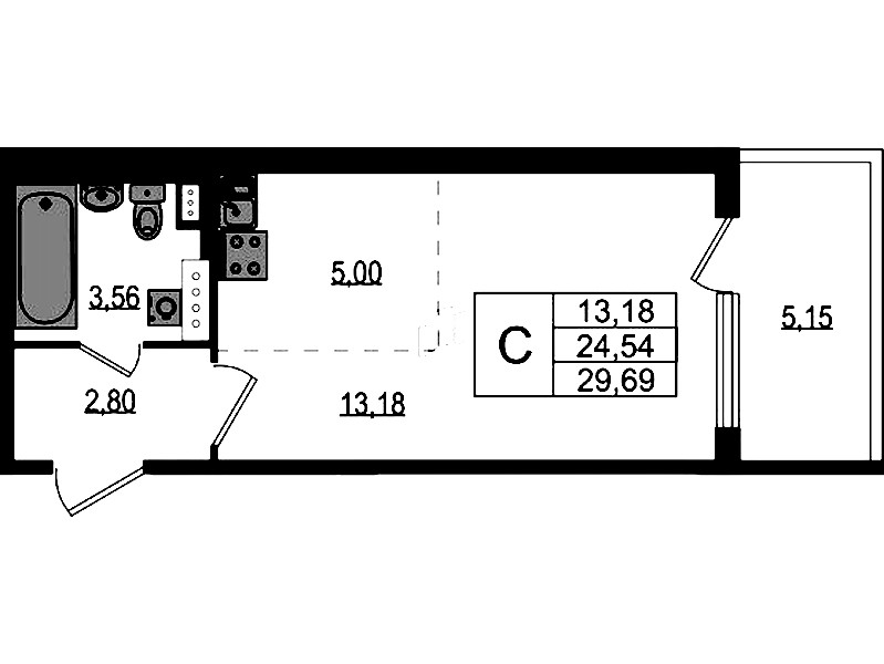 Квартира студия 24.54 м², 4/4 эт., ЖК «Любоград в Стрельне»